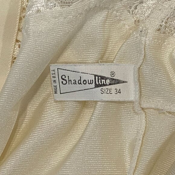 Vintage Shadowline Lace Trim Nylon Camisole Size 34 Ivory V Neck Made In USA - Picture 5 of 6